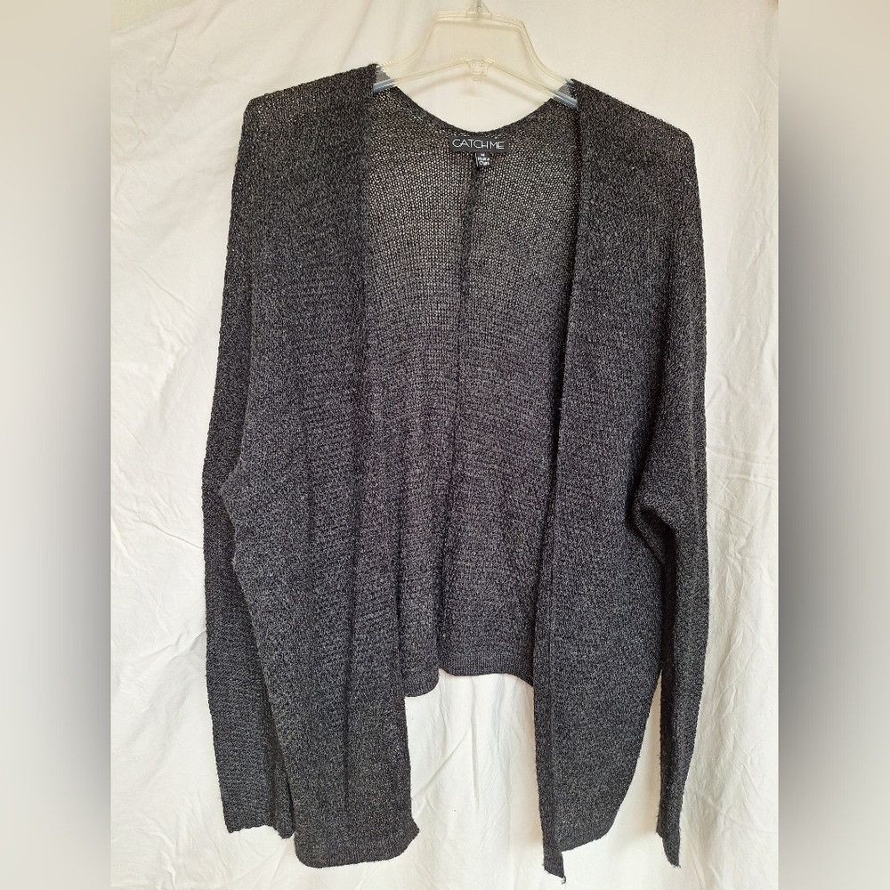 Catch Me Light Weight Charcoal Grey Casual Loose Knit Cardigan Size Medium